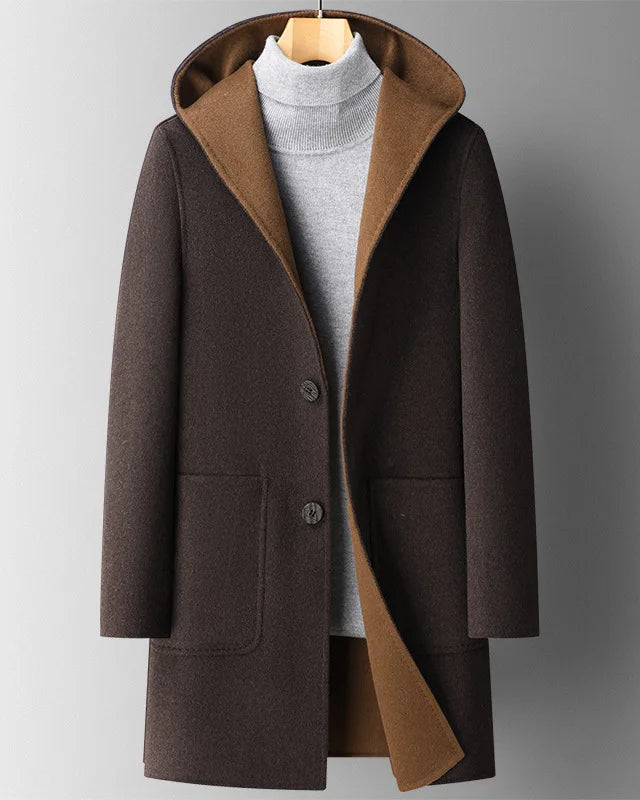 Abrigo largo de lana con capucha de lujo